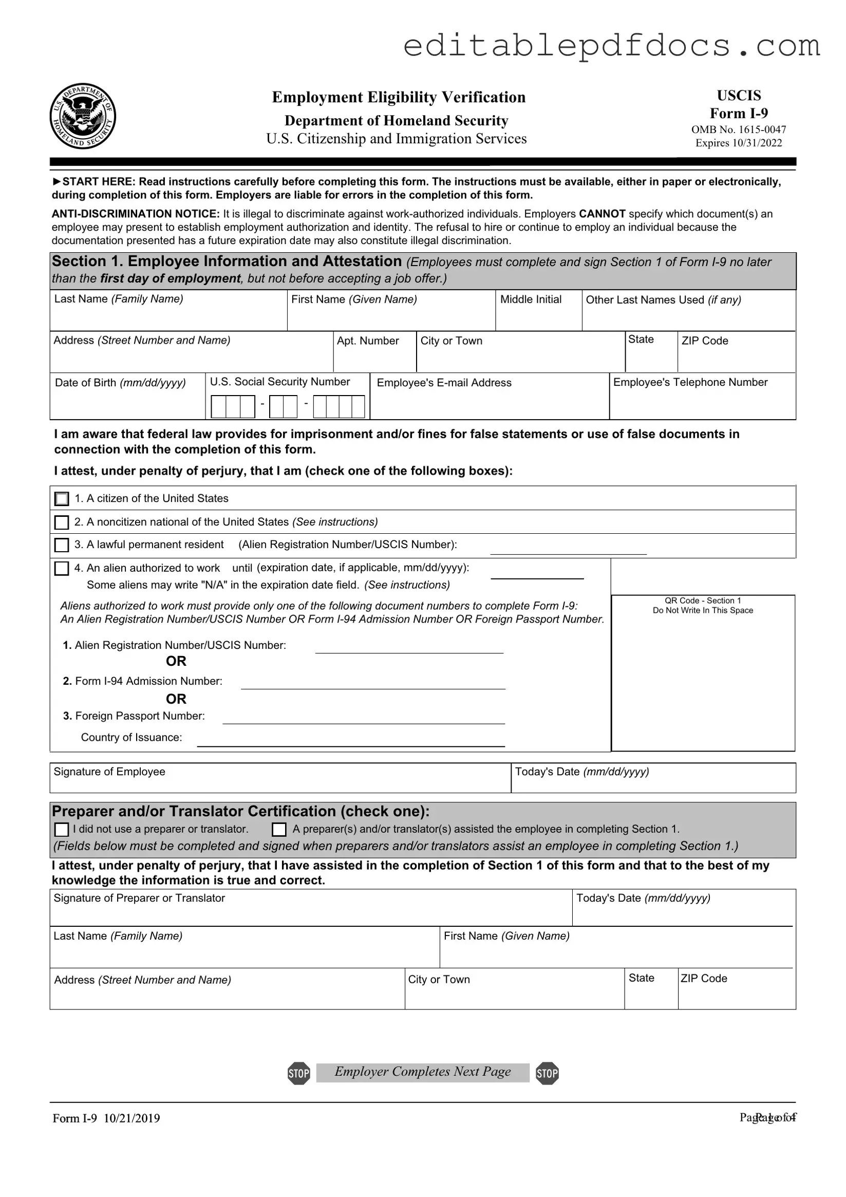 Fill a Valid USCIS I-9 Template