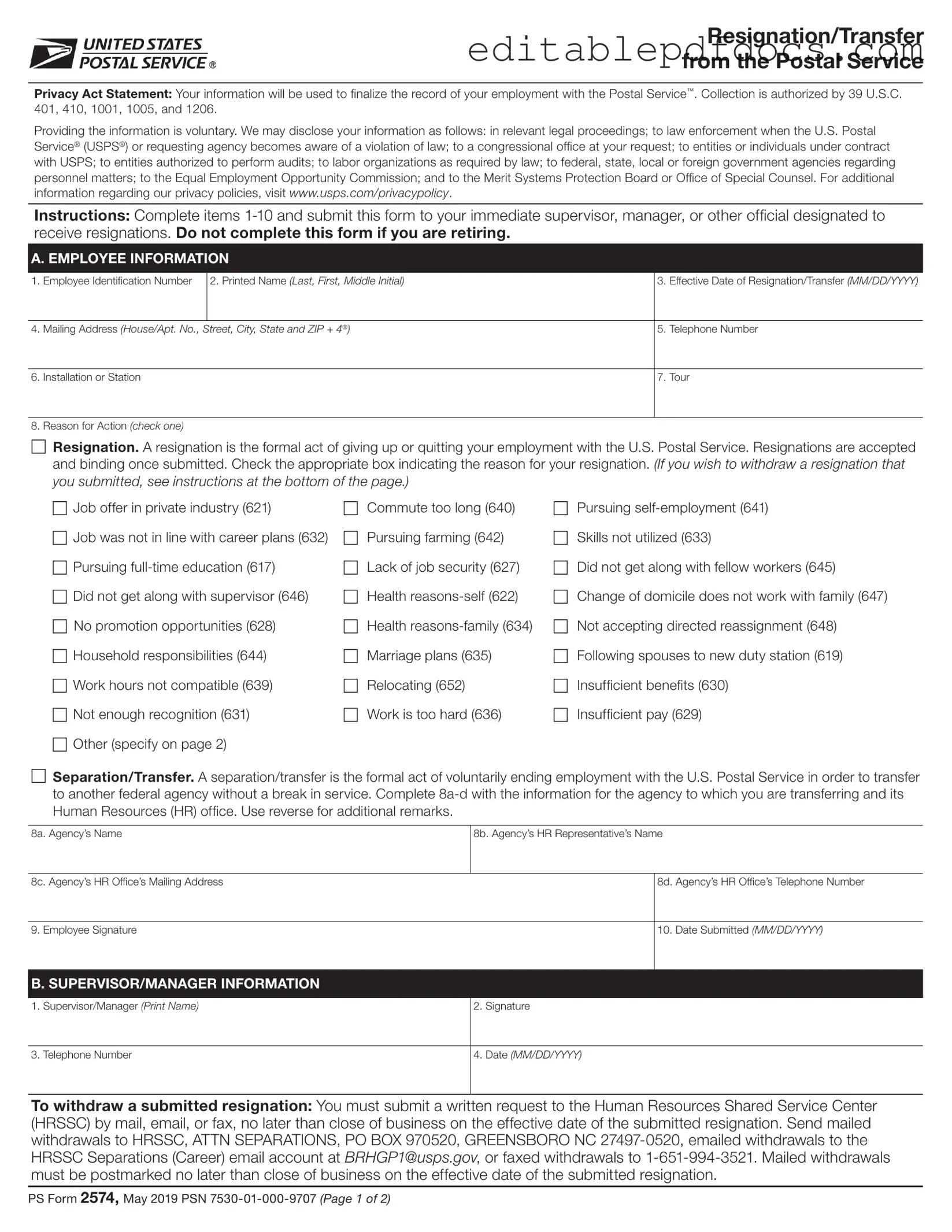 Fill a Valid Usps Resignation Template