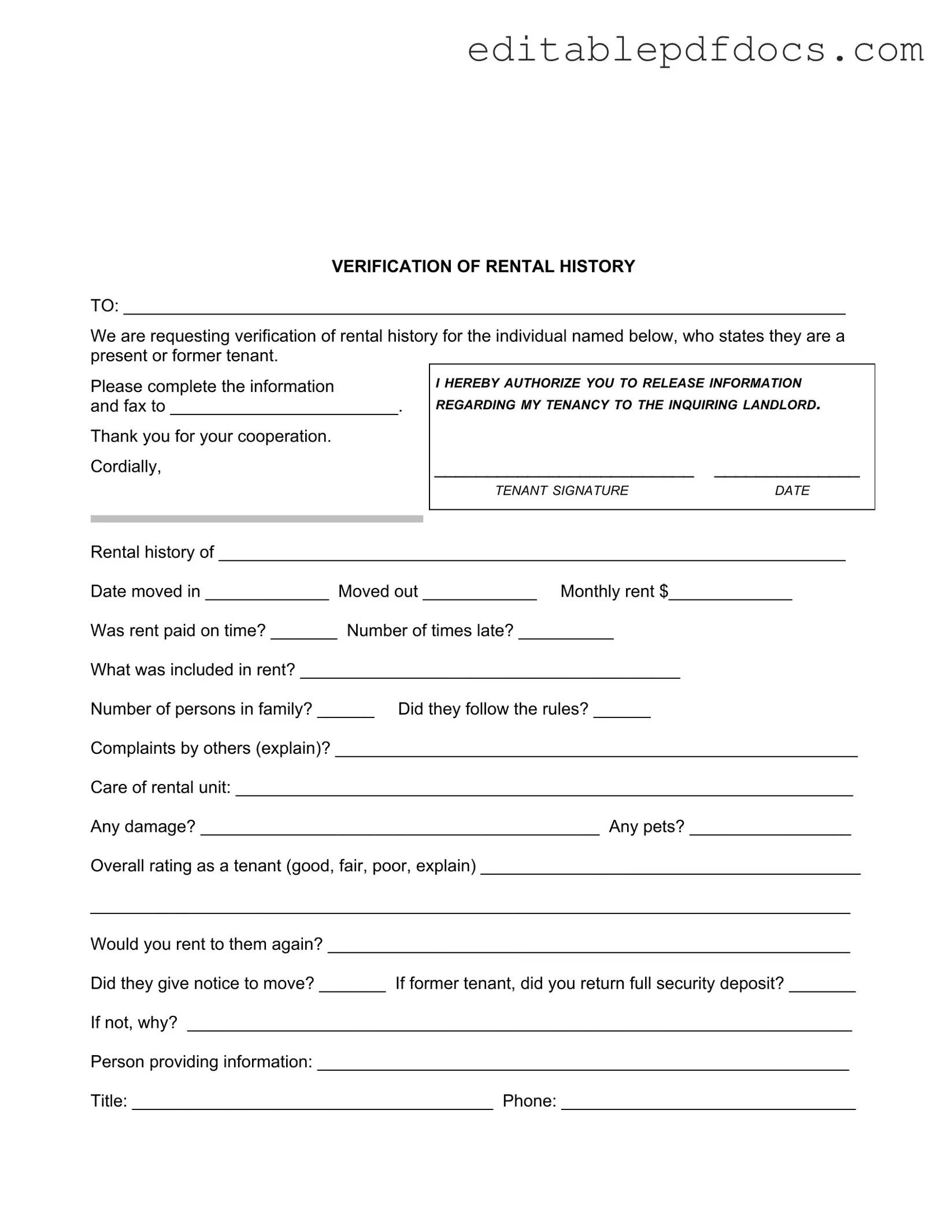Fill a Valid Verification Rental Template