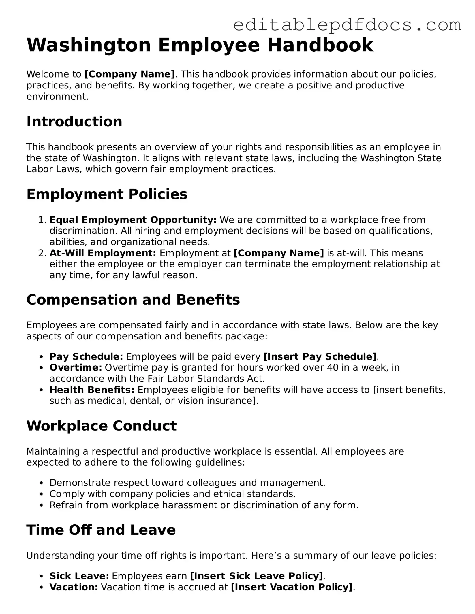  Employee Handbook Document for Washington