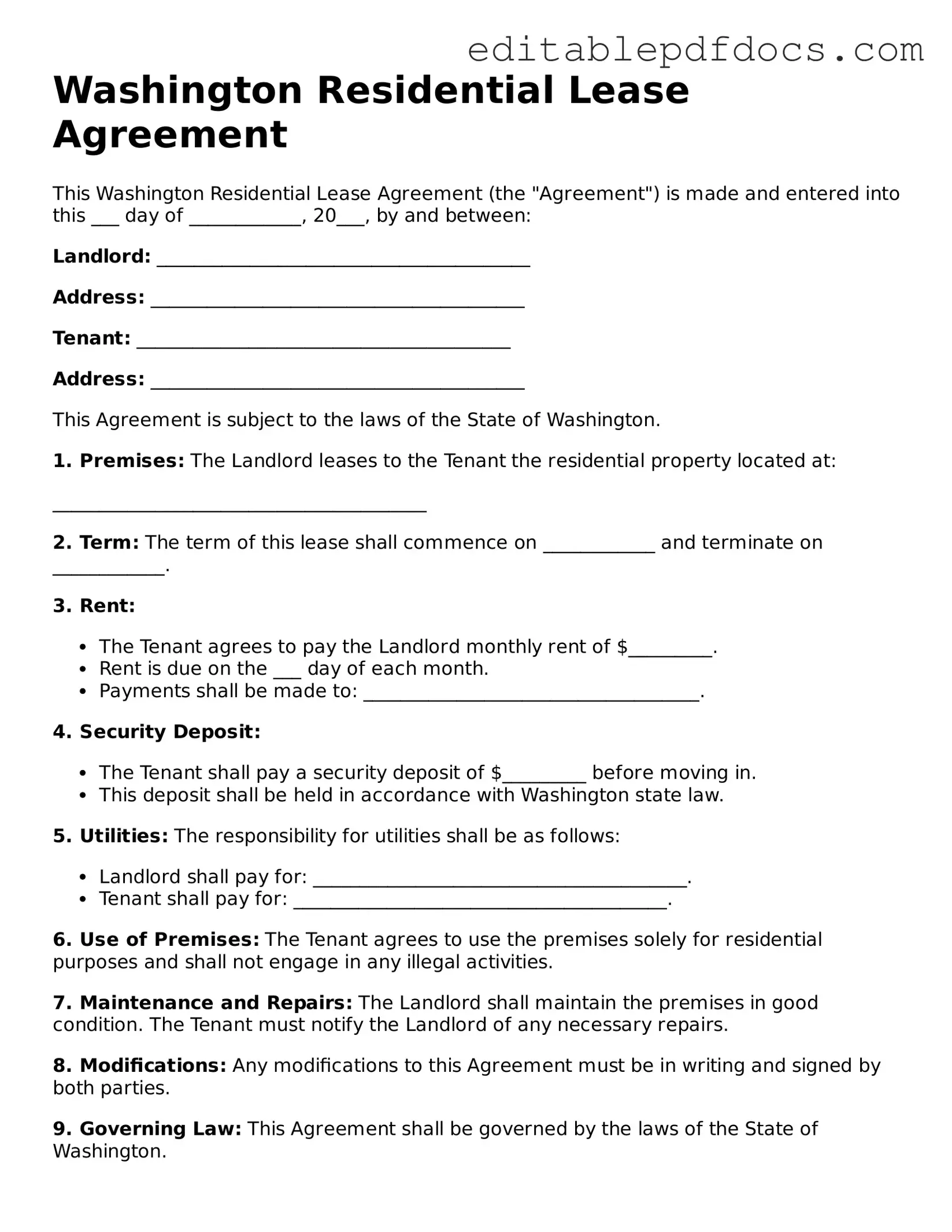  Residential Lease Agreement Document for Washington