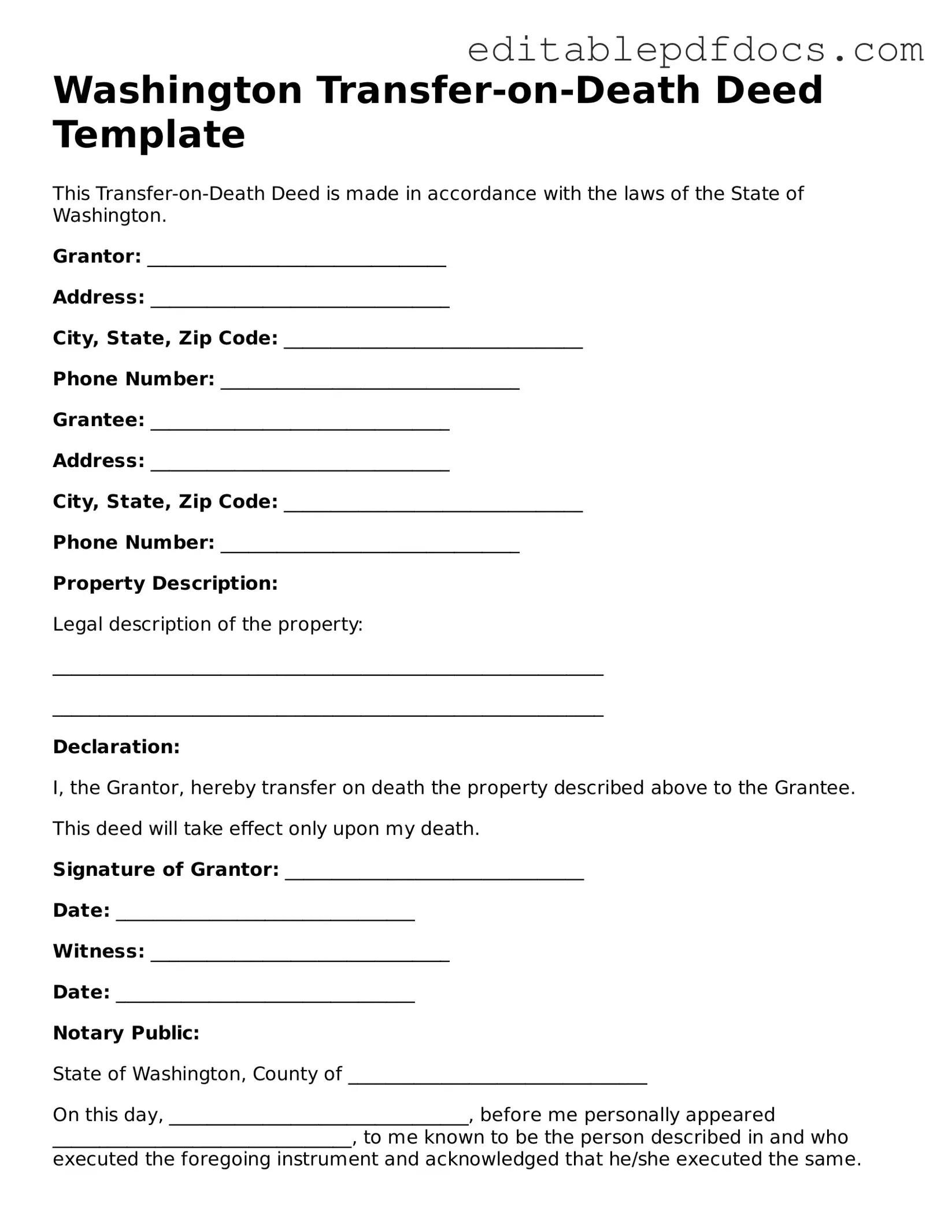  Transfer-on-Death Deed Document for Washington