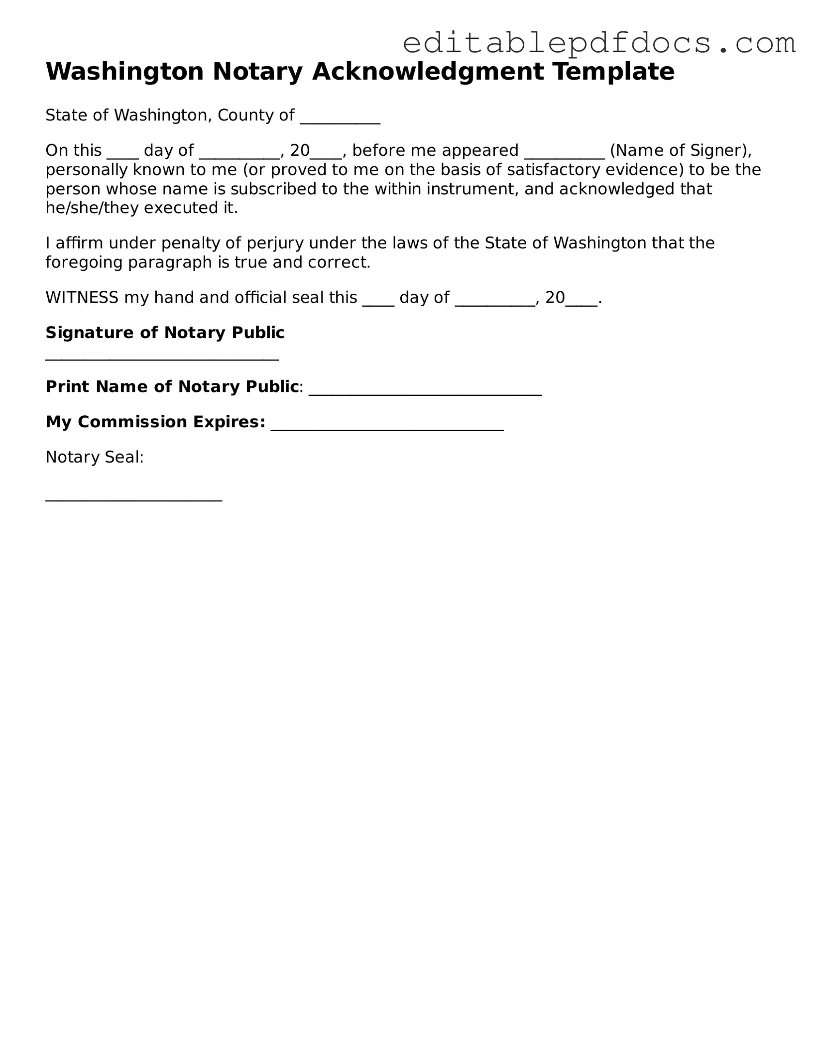  Notary Acknowledgement Document for Washington