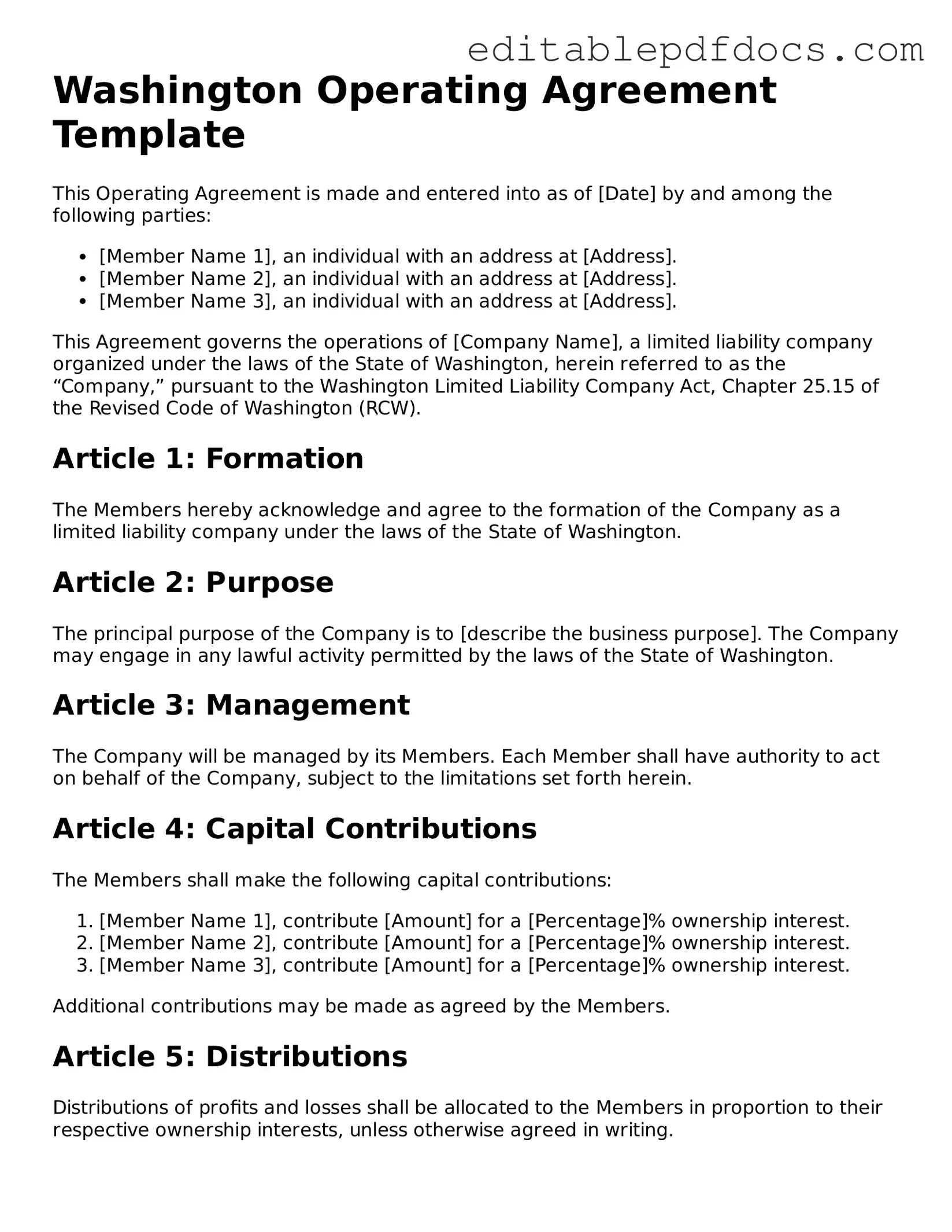  Operating Agreement Document for Washington