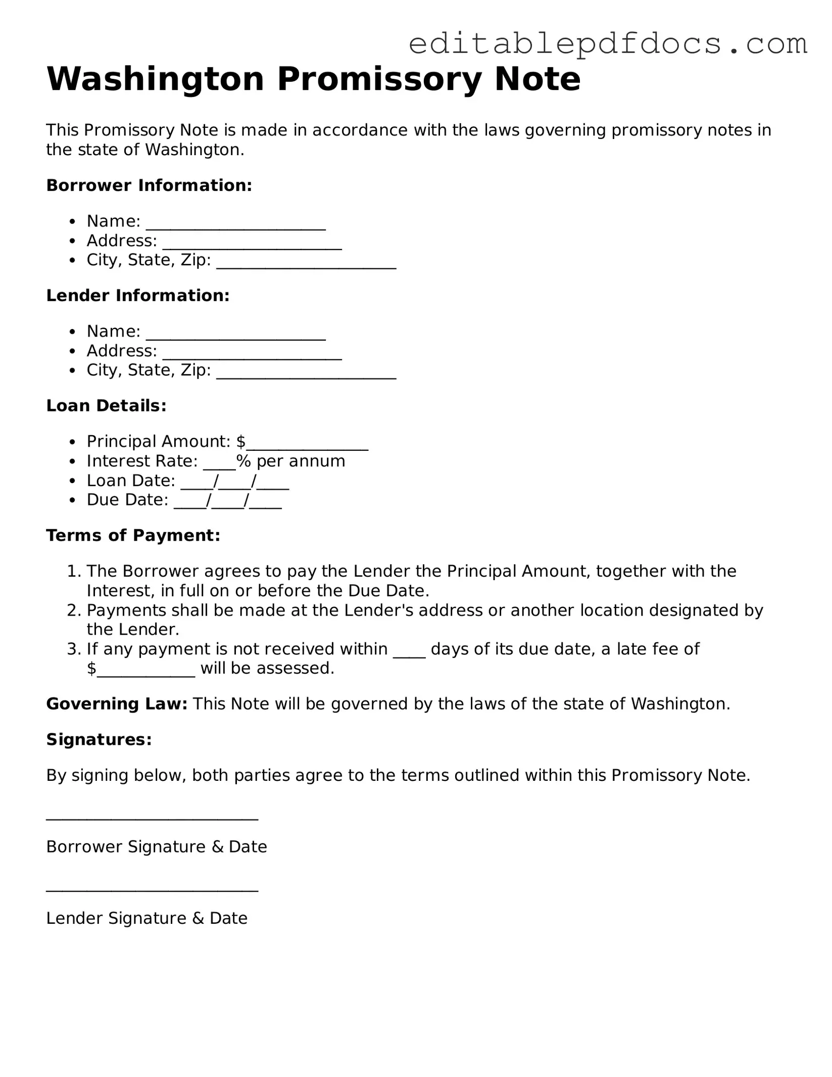  Promissory Note Document for Washington