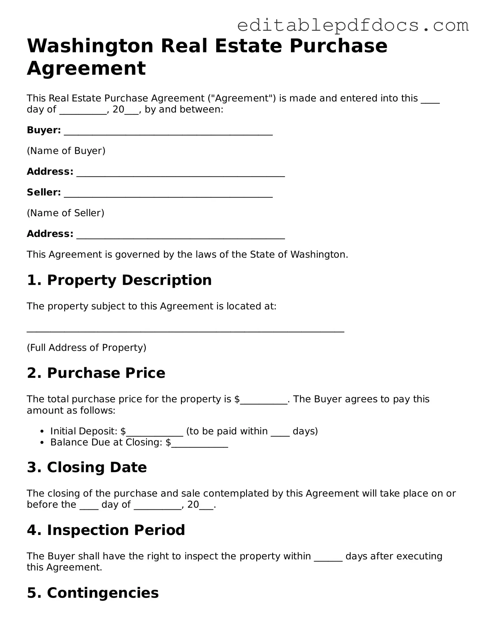  Real Estate Purchase Agreement Document for Washington