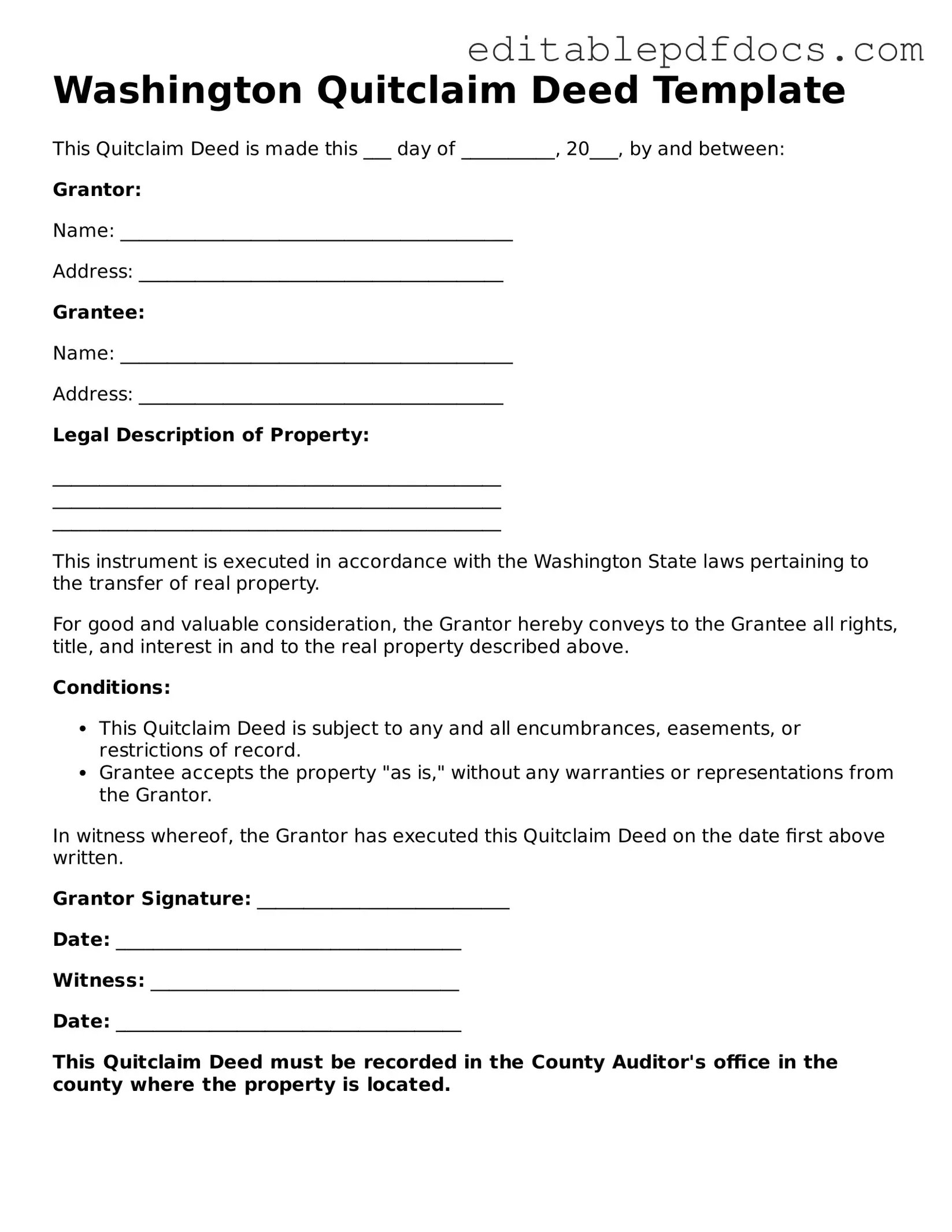  Quitclaim Deed Document for Washington