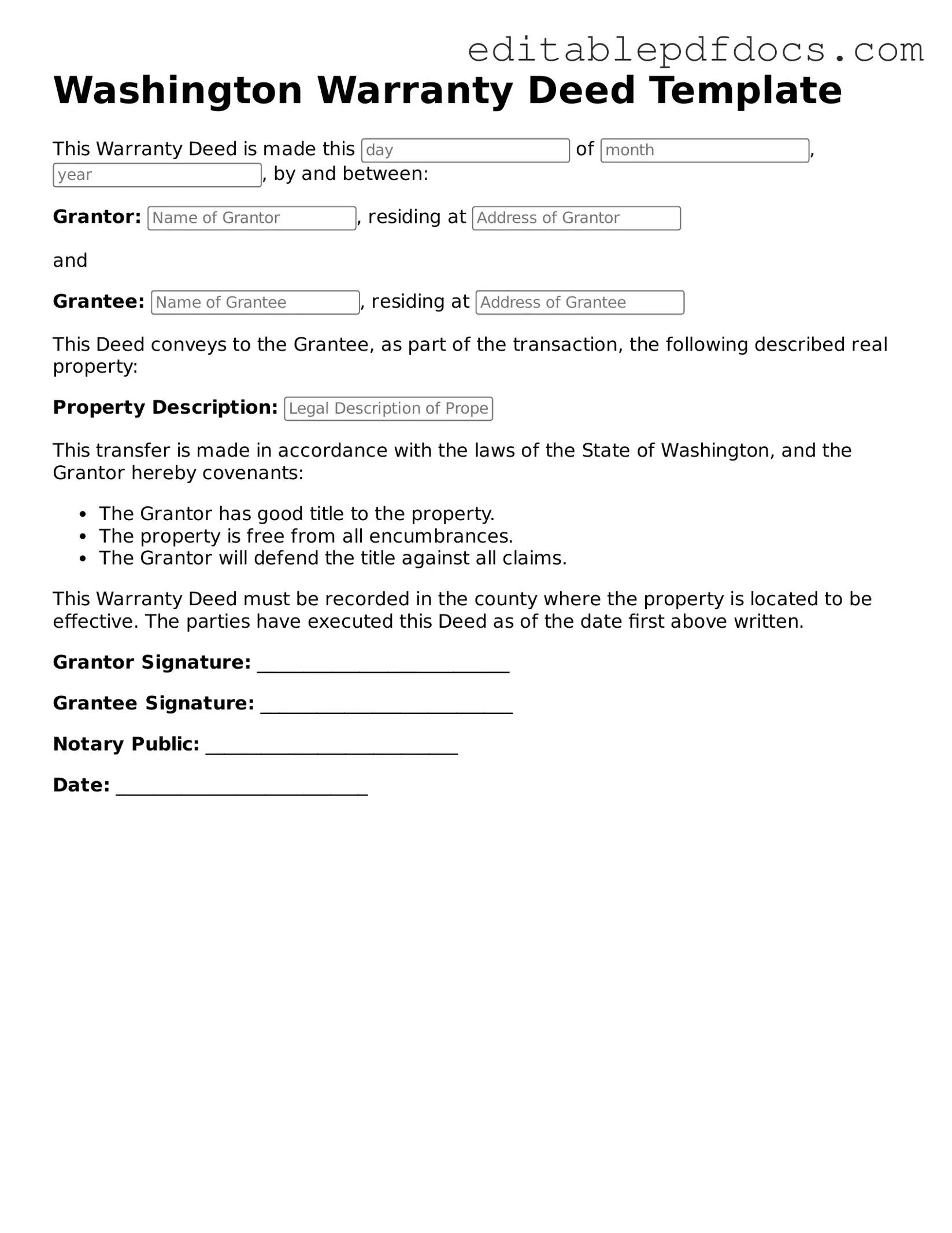 Deed Document for Washington